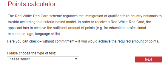 محاسبه امتیازات برای دریافت کارت قرمز-سفید-قرمز جهت مهاجرت به اتریش