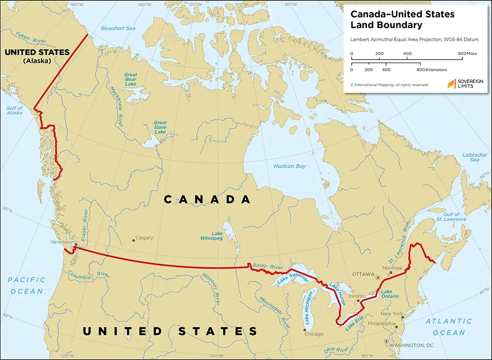 نقشه مرز کانادا و امریکا