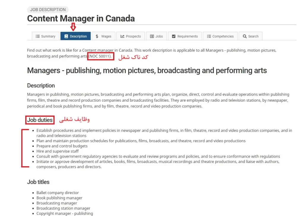وظایف شغلی در نامه سابقه کار برای کانادا