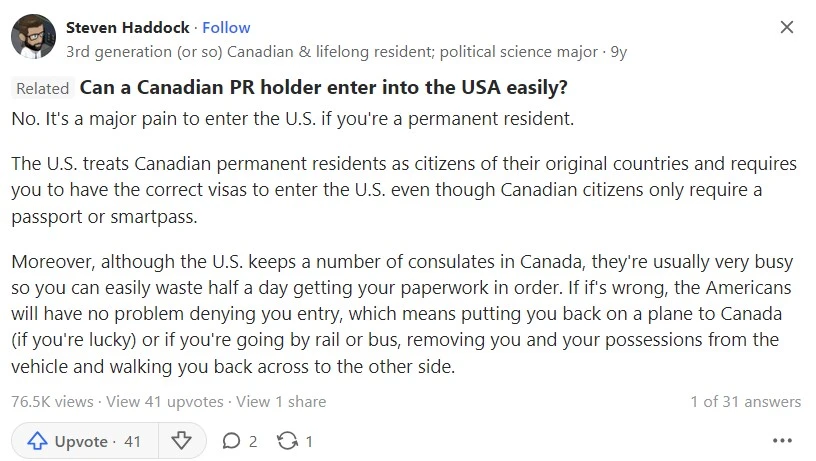 آیا سفر به امریکا با پی ار کانادا به‌راحتی انجام می‌شود؟ تجربه کاربر