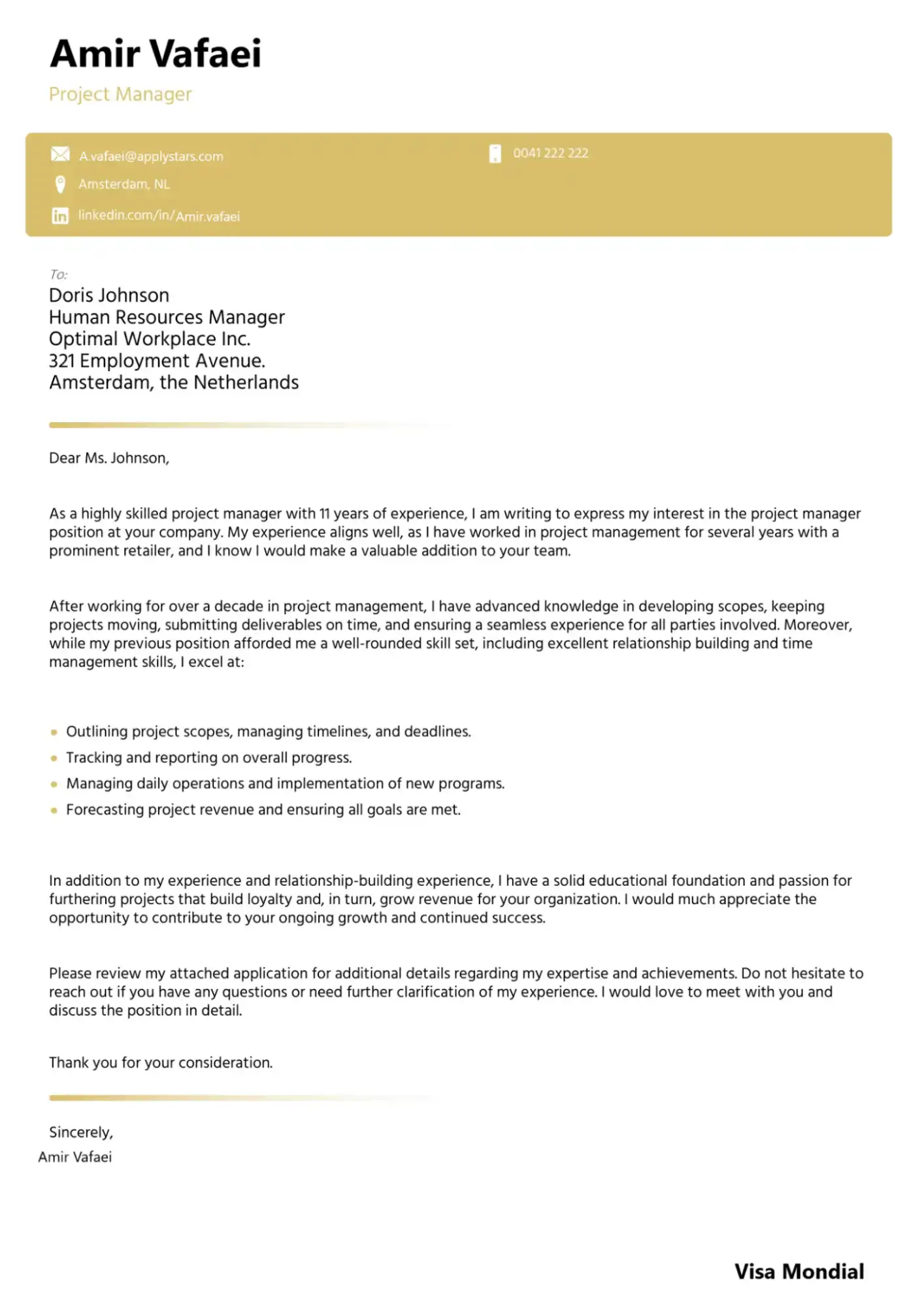 نمونه کاور لتر برای شغل