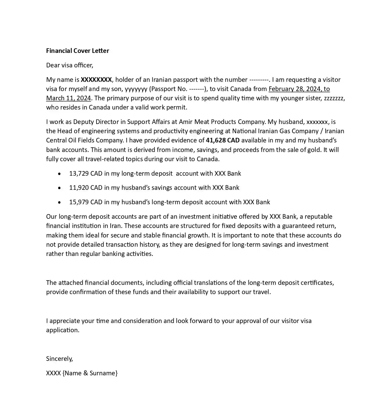 نمونه کاور لتر برای سفارت کانادا